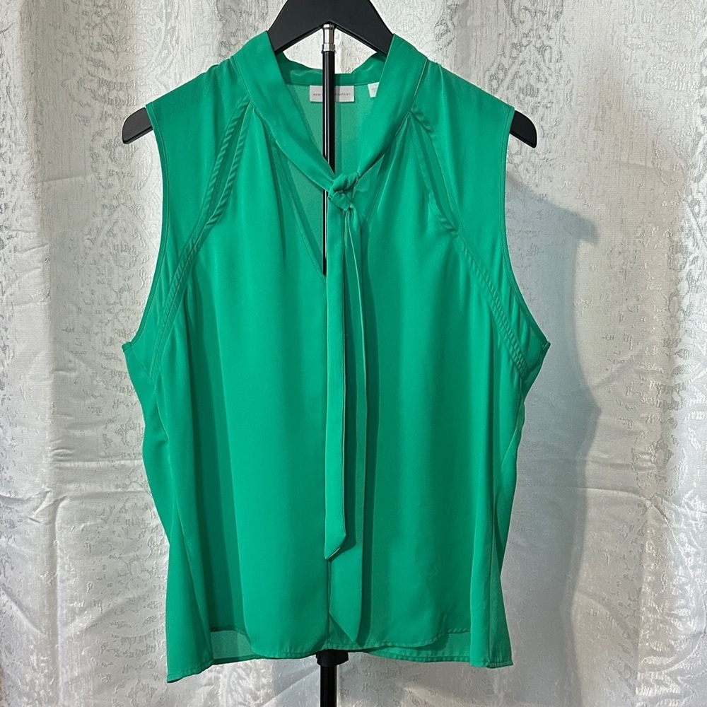 New York & Company Teal Tie-Neck Blouse, Large